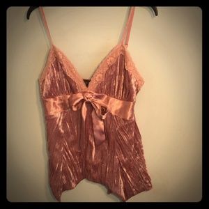 Crushed Velvet Dusty Pink Cami with Silky Bow